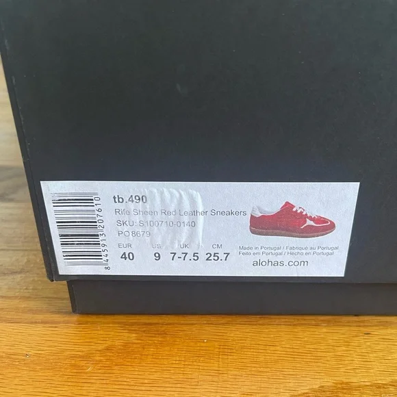 TB.490 RIFE SHEEN RED LEATHER SNEAKERS Size 9 / 40 - Picture 4 of 8